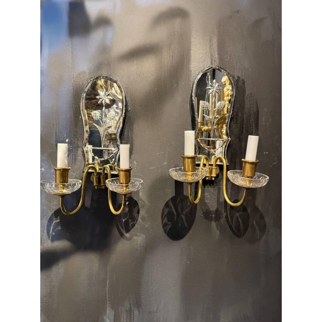 1920 Caldwell Etched Mirror Sconces - Set of 2 For Sale In New York - Image 6 of 7