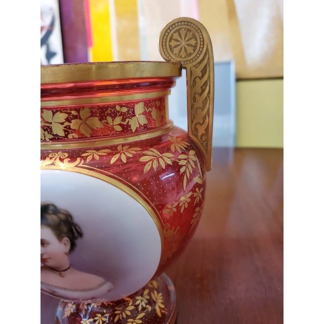 Antique Bohemian Glass Moser Ruby Urns Plaque Decor- a Pair For Sale In Boston - Image 6 of 10