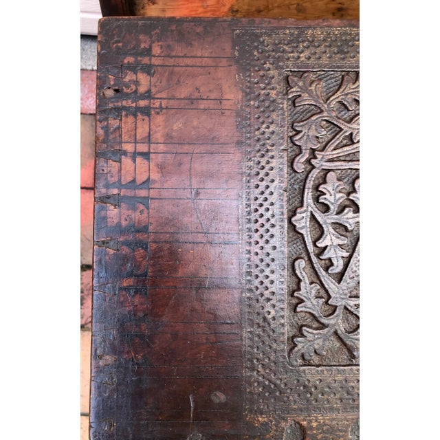 19th C. Small Carved Wooden Coffer For Sale - Image 10 of 13