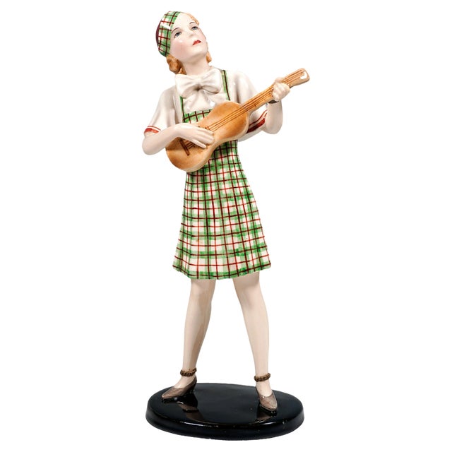 Art Deco Girl with Ukulele Figurine by Stephan Dakon, 1930s For Sale