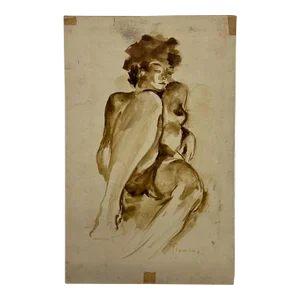 Mid 20th Century Art Watercolor Sketch Signed by Artist Fleming