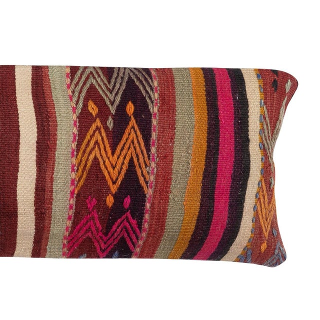Traditional 12"x35" Hand-Woven Kilim Cushion Cover. Vintage Traditional Lumbar Pillow Cover For Sale - Image 3 of 4
