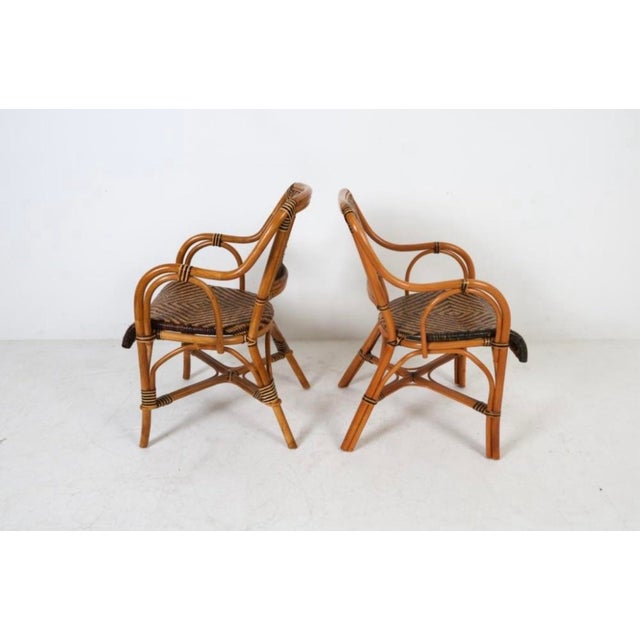 Camel 1970s Pair of Palm Beach Bamboo and Rattan Bistro Chairs For Sale - Image 8 of 11