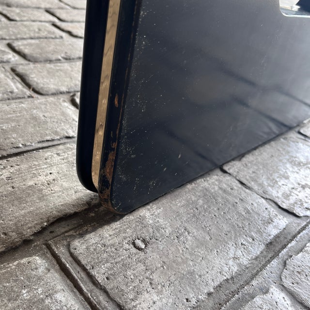 1980s Glass Top Hollywood Regency Black Lacquered, Gold Trim Dining Table For Sale - Image 10 of 13