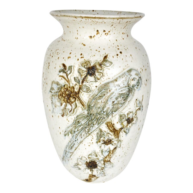 Large 1985 Gus & Leola Gikas Parrot Studio Pottery Vase, Signed American Art Pottery, 11.5″ For Sale