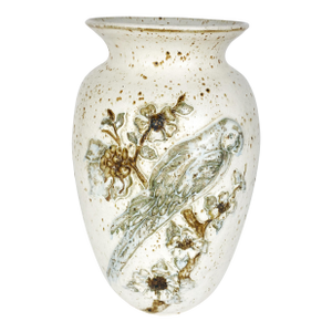 Large 1985 Gus & Leola Gikas Parrot Studio Pottery Vase, Signed American Art Pottery, 11.5″