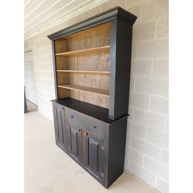 Primitive Shaker Style Paint Distressed Step Back Cabinet by Ezra G Tiffin Ohio For Sale - Image 4 of 18