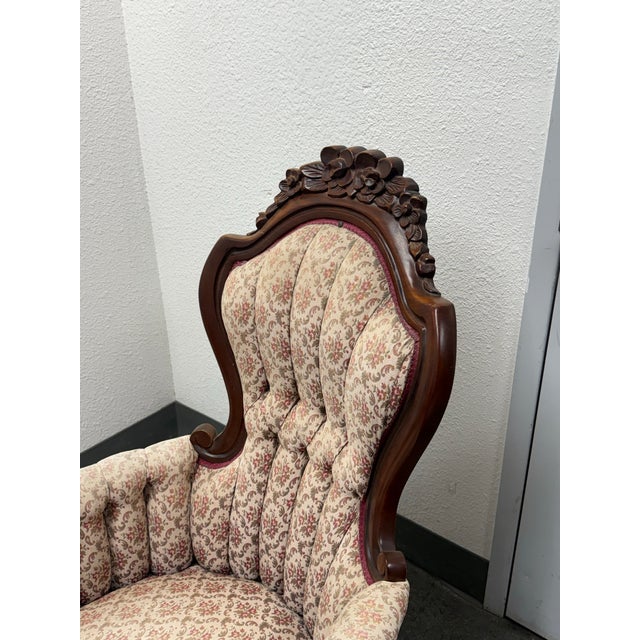Cream American Furniture Galleries Victorian Rococo Revival Gentleman’s + Lady’s Parlor Chairs, 1970s For Sale - Image 8 of 13