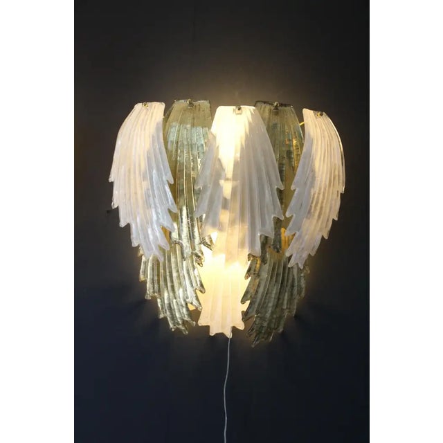 Gold and White Murano Glass Sconces in Leaf Shape, 1980s, Set of 2 For Sale - Image 14 of 18