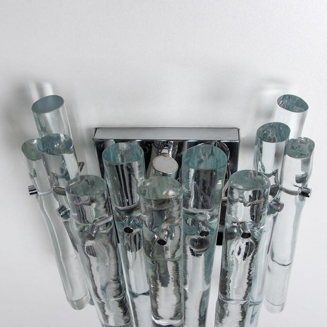 Ice Glass and Chrome Wall Sconce attributed to Kinkeldey, 1970s For Sale - Image 6 of 13