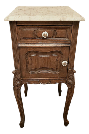 Louis XV French Wooden Bedside Table with Marble Top, 1920s