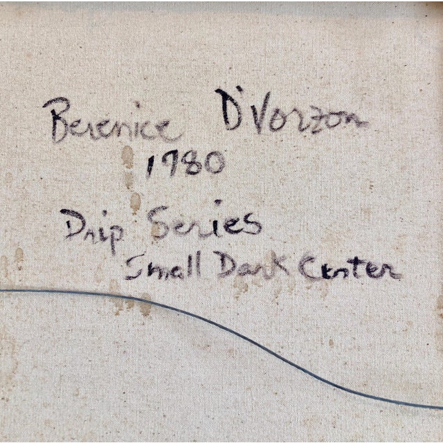 This is from her celebrated Drip Series, Titled, "Small Dark Center" Signed and dated verso 1980. Berenice Dvorzon was an...