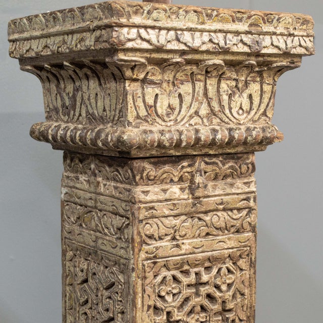 Wood Antique Pair of Mughal Style Pillars From India For Sale - Image 7 of 14
