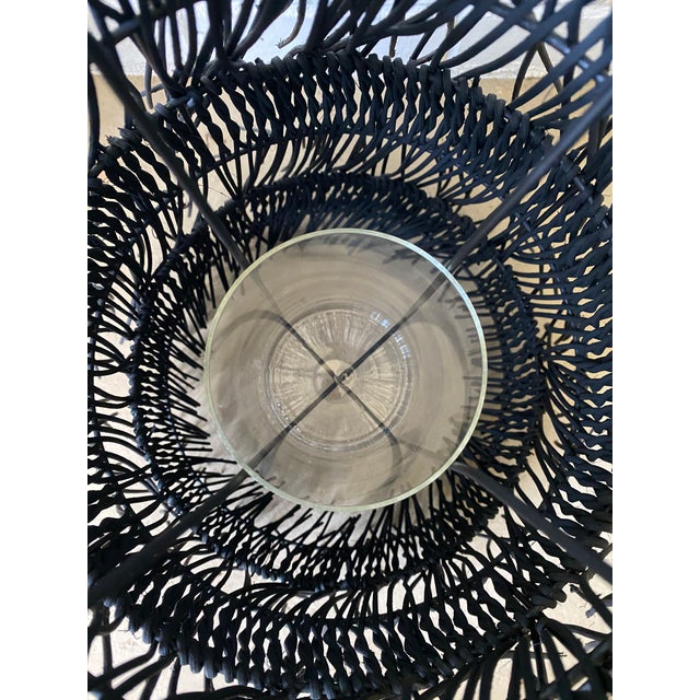 Boho Chic Large Black Malawi Rattan Hurricane Lantern For Sale - Image 3 of 4