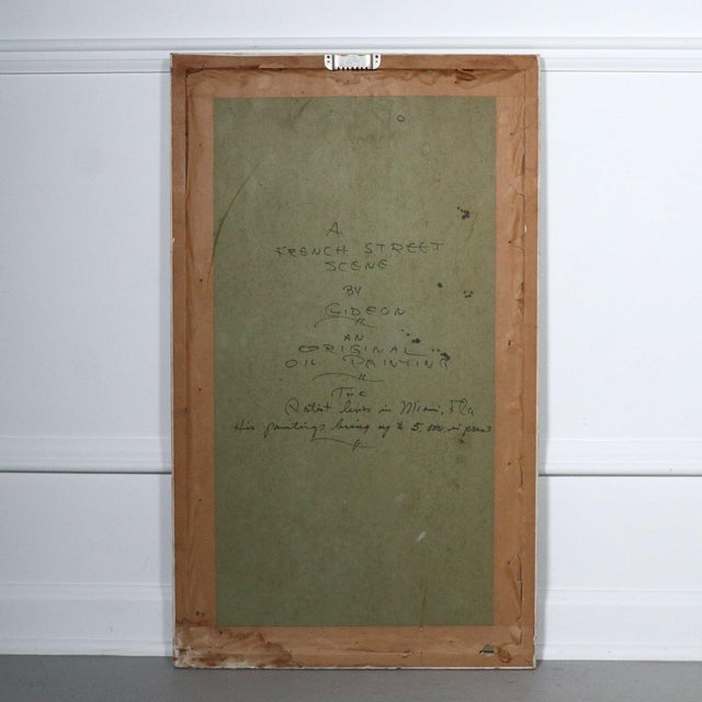 Paint 1970s Listed American Artist Elmo Gideon Fine Original Oil French Street Scene For Sale - Image 7 of 10