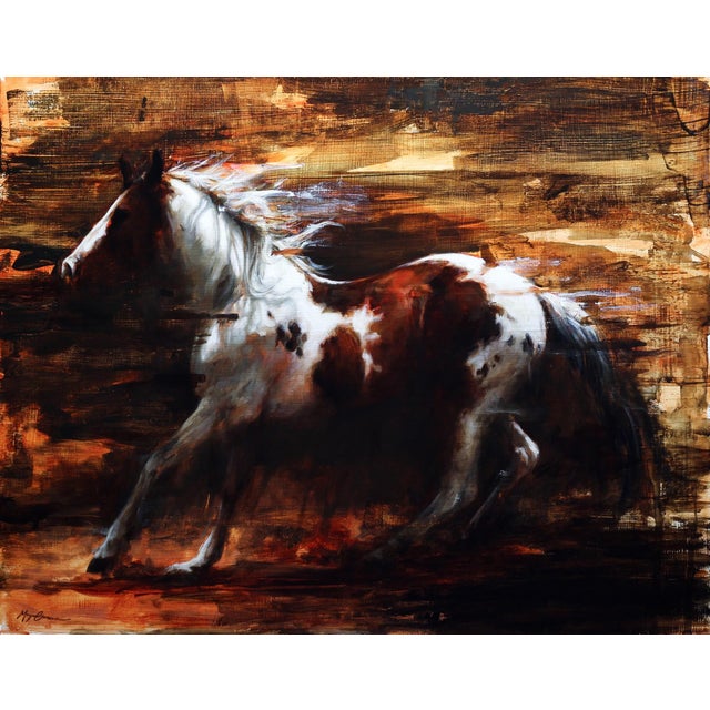 Dust Storm by Morgan Cameron | Oil on panel Horse running through a dust storm. For Sale