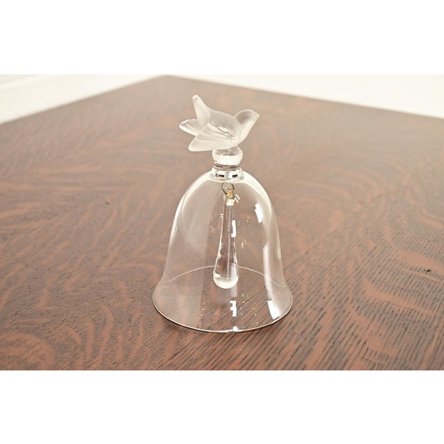 1980s Lalique "Pinsons" Art Deco Frosted Sparrow Crystal Table Bell For Sale - Image 5 of 12