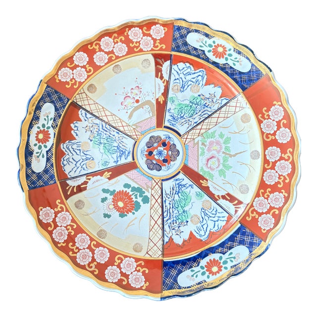 Antique Japanese Imari Scalloped Porcelain Charger For Sale