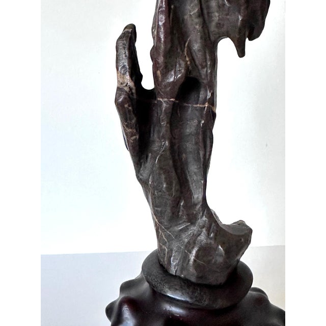 Chinese Scholar Stone Tall Slender Lingbi Rock on Display Stand For Sale - Image 16 of 17
