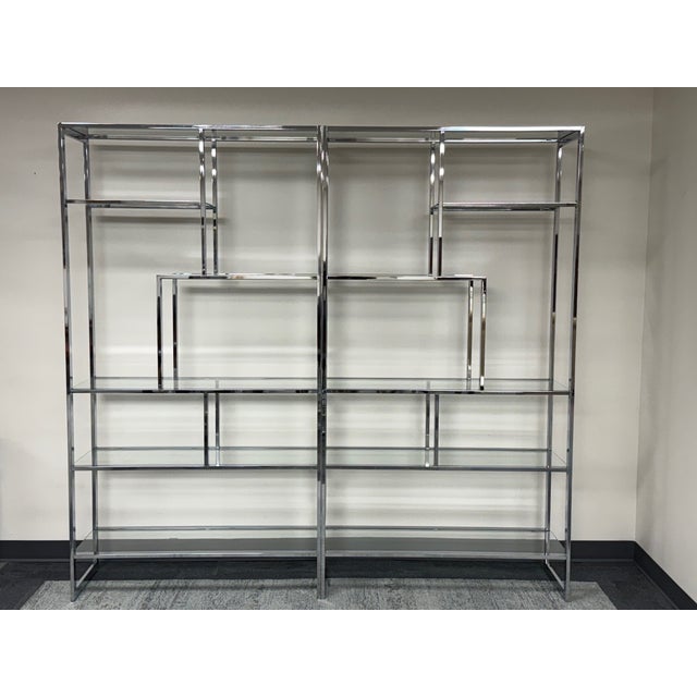 Milo Baughman 1970s Mid-Century Chrome & Glass Etagere Milo Baughman Style ~ Set of 2 For Sale - Image 4 of 4