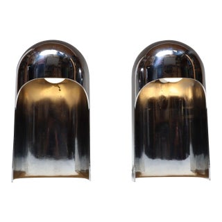 1960s Italian Modern Space Age Sculptural Chrome "Helmet" Table Lamps - a Pair For Sale