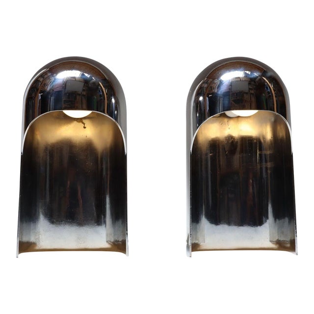 1960s Italian Modern Space Age Sculptural Chrome "Helmet" Table Lamps - a Pair For Sale