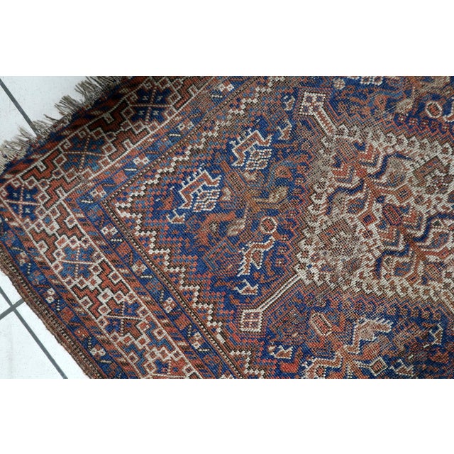 Cream 1880s, Antique Persian Khamseh Handmade Rug 3.6' X 4.8' For Sale - Image 8 of 13