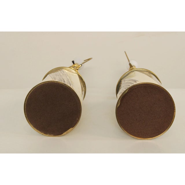 Mid Century Modern Stiffel Tommi Parzinger Style Brass & Pottery Lamps - A Pair For Sale - Image 11 of 13