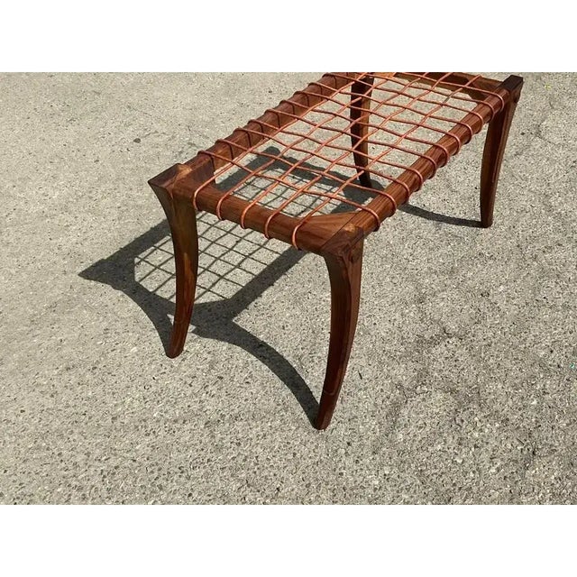 t.h. Robsjohn Gibbings Style Mid Century Solid Walnut Klismos Bench For Sale - Image 4 of 6