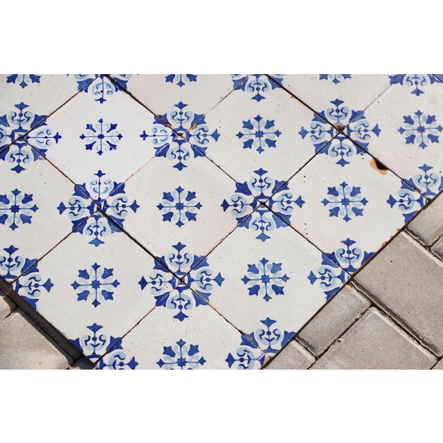 19th Century Floral Blue & White Set of Sixty Portuguese Tiles For Sale - Image 6 of 18