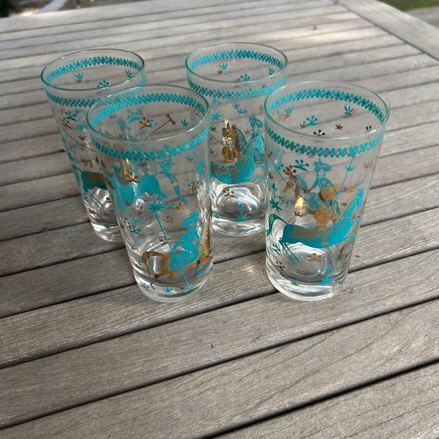 Mid 20th Century Arabian Nights Persian Polo Players MCM Hi Ball Glasses For Sale In Sacramento - Image 6 of 8