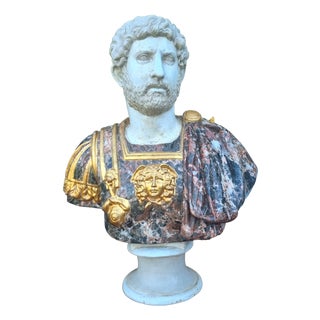 Bust of the Roman Emperor Hadrian from 1950 in Painted and Vitrified Terracotta, 1950, Terracotta For Sale