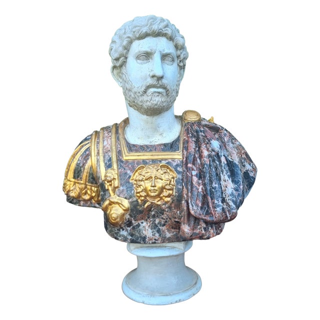 Bust of the Roman Emperor Hadrian from 1950 in Painted and Vitrified Terracotta, 1950, Terracotta For Sale