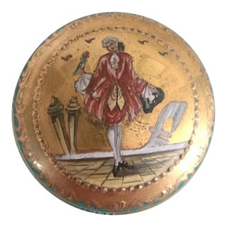 Pauly & C. Murano Enamel and 24k Gold Leaf Trinket Box W/ a Goldonian Gentleman For Sale