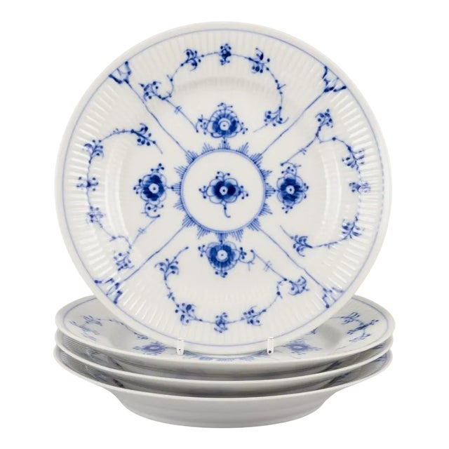 Small Lunch Plates in Blue Fluted Porcelain from Royal Copenhagen, 1980s, Set of 4 For Sale