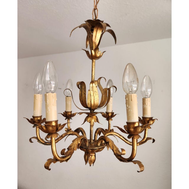Vintage Florentine Chandelier Gilded in Gold Leaf, 1940s For Sale - Image 9 of 18