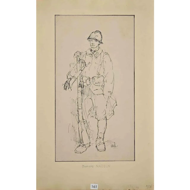 Soldier is an Original woodcut print realized by Bernard Naudin (1876-1946). The artwork is in good condition on a brown...