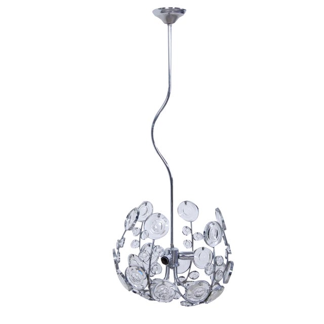 Space Age Murano Glass Steel Chandelier Ceiling Lamps, 1970s For Sale