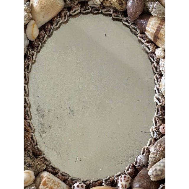 Vintage Palm Beach Style Petite Shell Encrusted Oval Shaped Table Mirror With Easel Back For Sale - Image 17 of 18