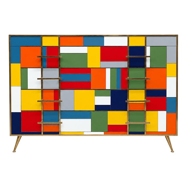 Vintage Chest of Drawers in Colored Glass, 1980s For Sale