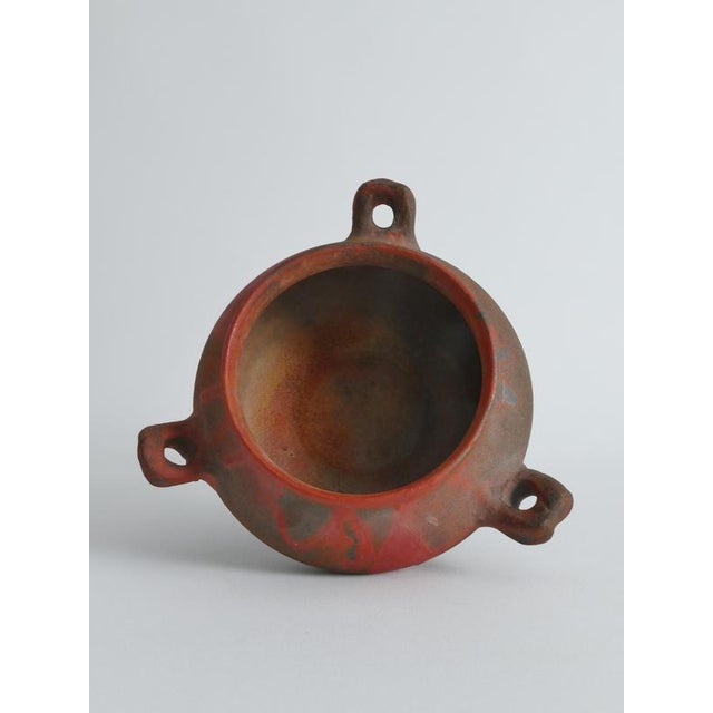 Brown Studio Pottery Earthenware Ceramic 3-Handled Vessel For Sale - Image 8 of 18