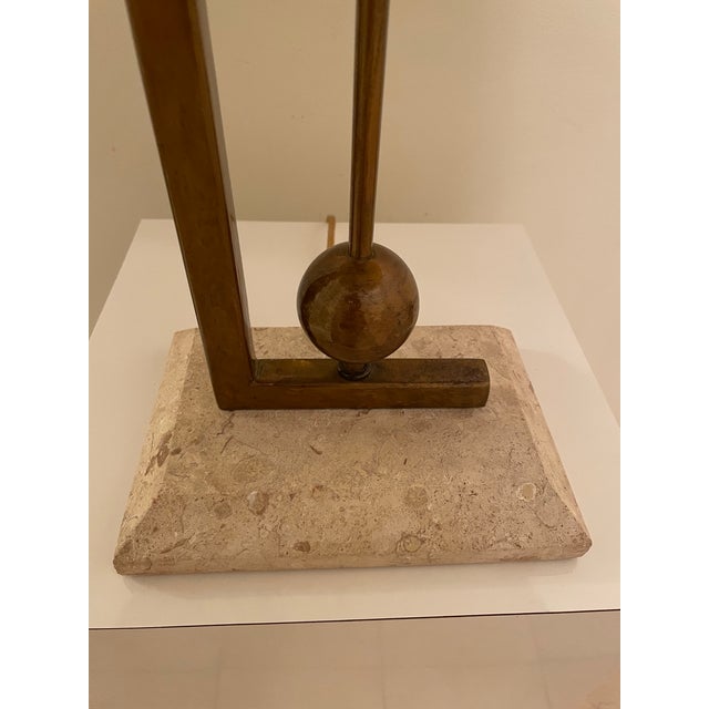 Silver Vintage 1970s Modernist Geometric Sculptural Table Lamp With Travertine Base. For Sale - Image 8 of 10