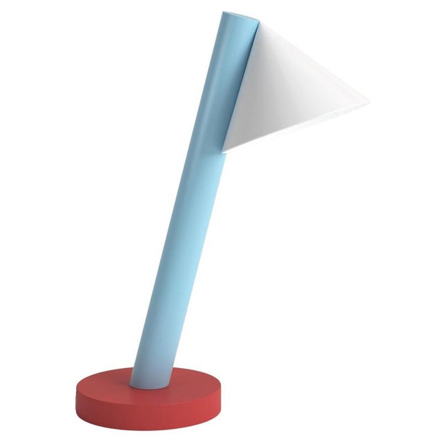 Metal Light Blue and Red Tube with Globes and Cones Desk Light by Atelier Areti For Sale - Image 7 of 7