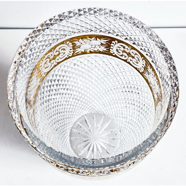 Moser Glassworks Vintage Moser Cut Crystal Czech Bohemian Vase With Gilded Floral Band For Sale - Image 4 of 9