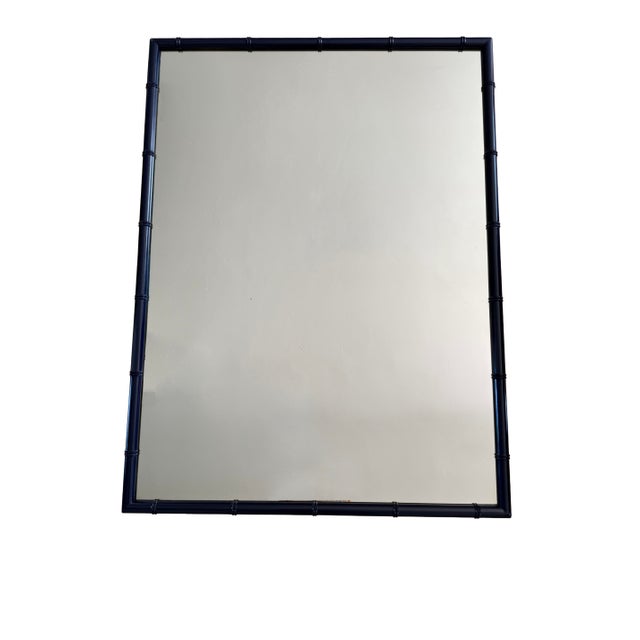 Chinoiserie Vintage Navy Blue Faux Bamboo Large Wall Mirror For Sale - Image 3 of 7