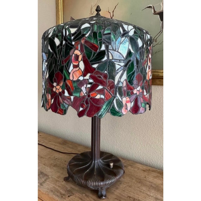 Unique Art Glass & Metal Company Tiffany Studios Style Morning Glory Leaded Glass Table Lamp, Circa 1915 For Sale - Image 13 of 18
