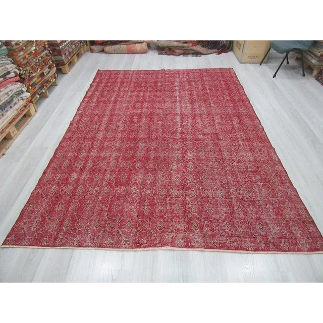 Hand-knotted vintage unique rug from Oushak region of Turkey. Approximately 45-55 years old. In very good condition.