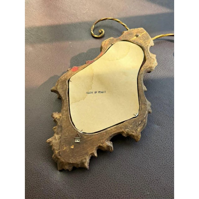 1950s 1950s Italian Florentine Rococo Vintage Gilded Wood Wall Mirror With Metal Towel Holder For Sale - Image 5 of 10