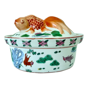 1970's White Porcelain Goldfish Koi Fish Tureen/Covered Serving Dish