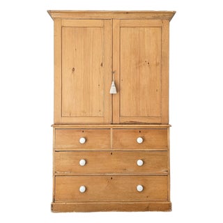 Antique English Pine Linen Press / Wardrobe - Circa 1890 For Sale